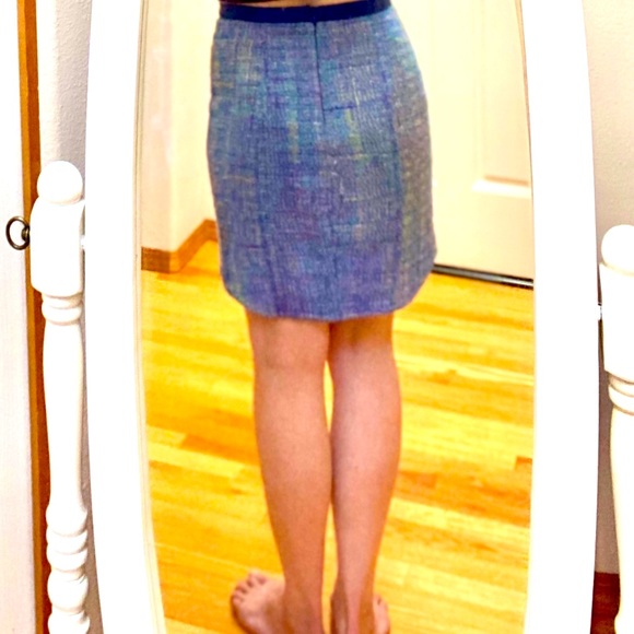☔️ ASTR the Label Blue 🌈 Multi Tweed Leather Trim Hi Low Skirt Sz Small - Picture 4 of 16